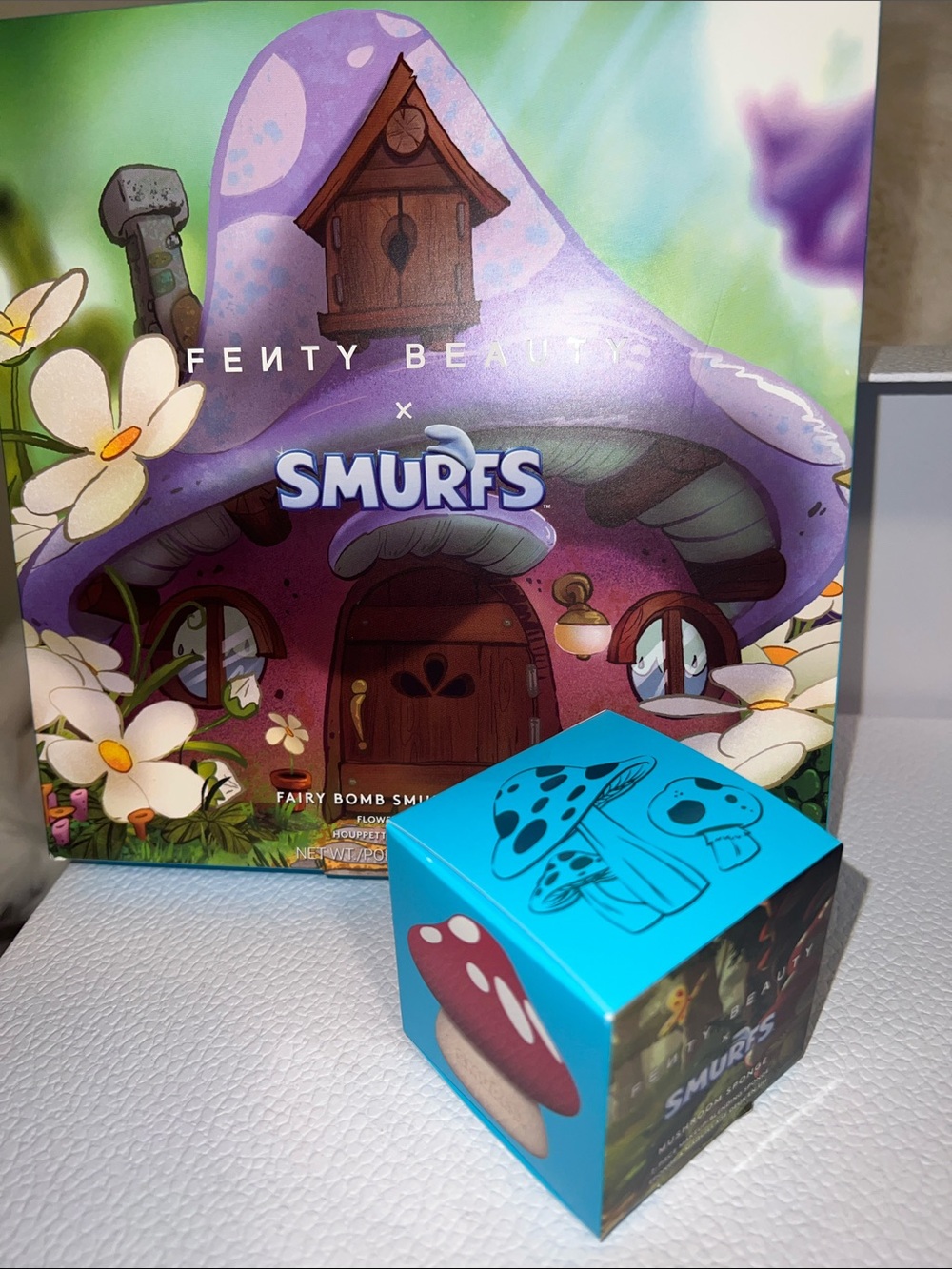 Fenty Smurfs plush shimmer packed Smurfette Flower and Mushroom sponge